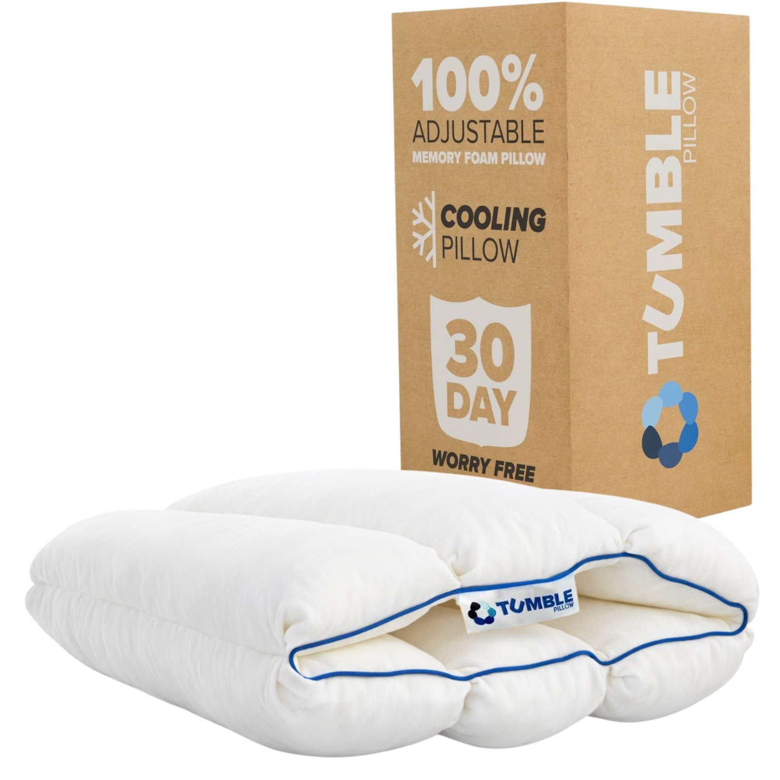 TUMBLE Adjustable Memory Foam Cooling Pillow, Standard/Queen, 1 Pack