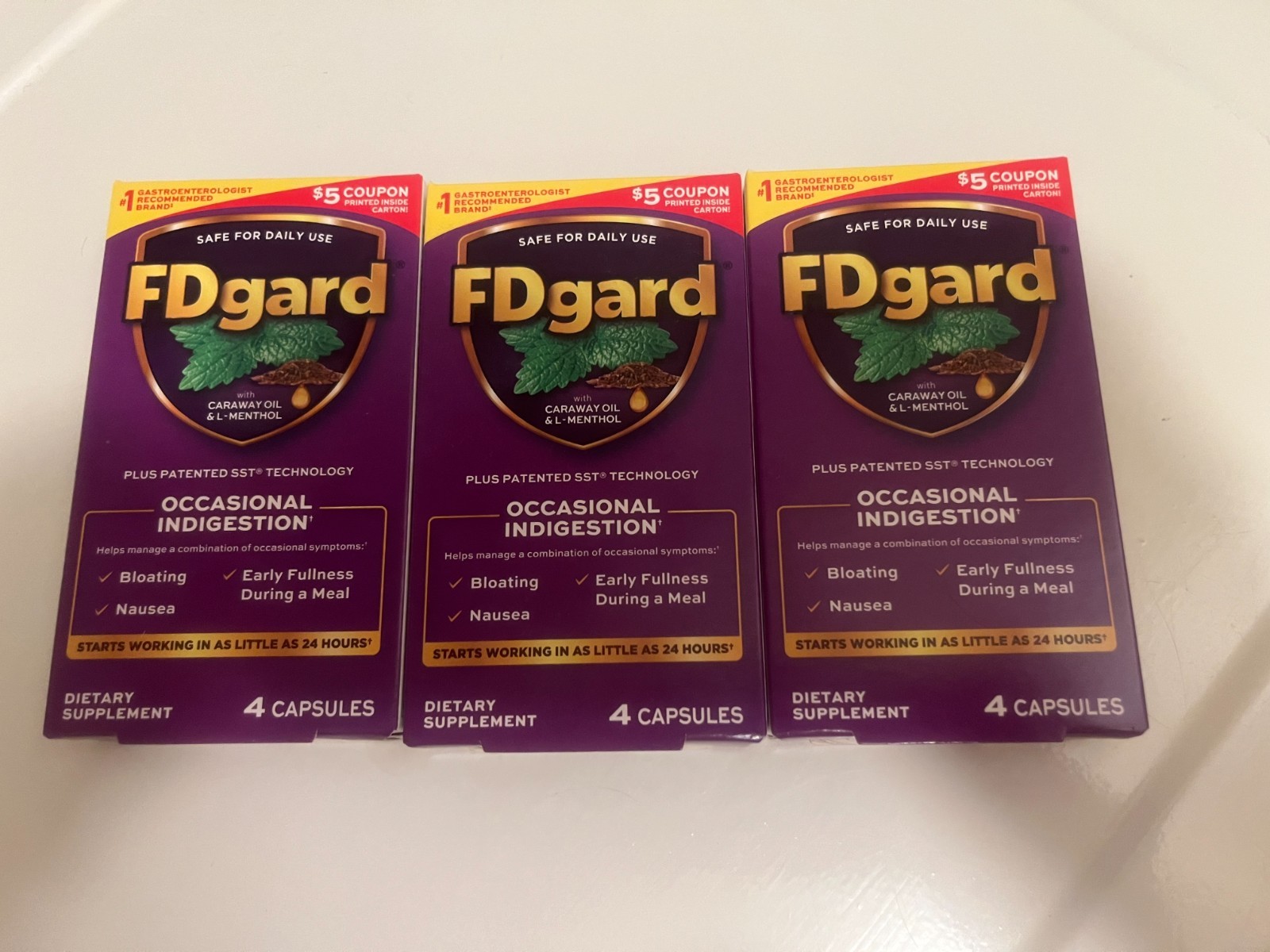 FDgard Gut Health Supplement Indigestion Nausea Bloating 12 Capsules: 3 boxes x4