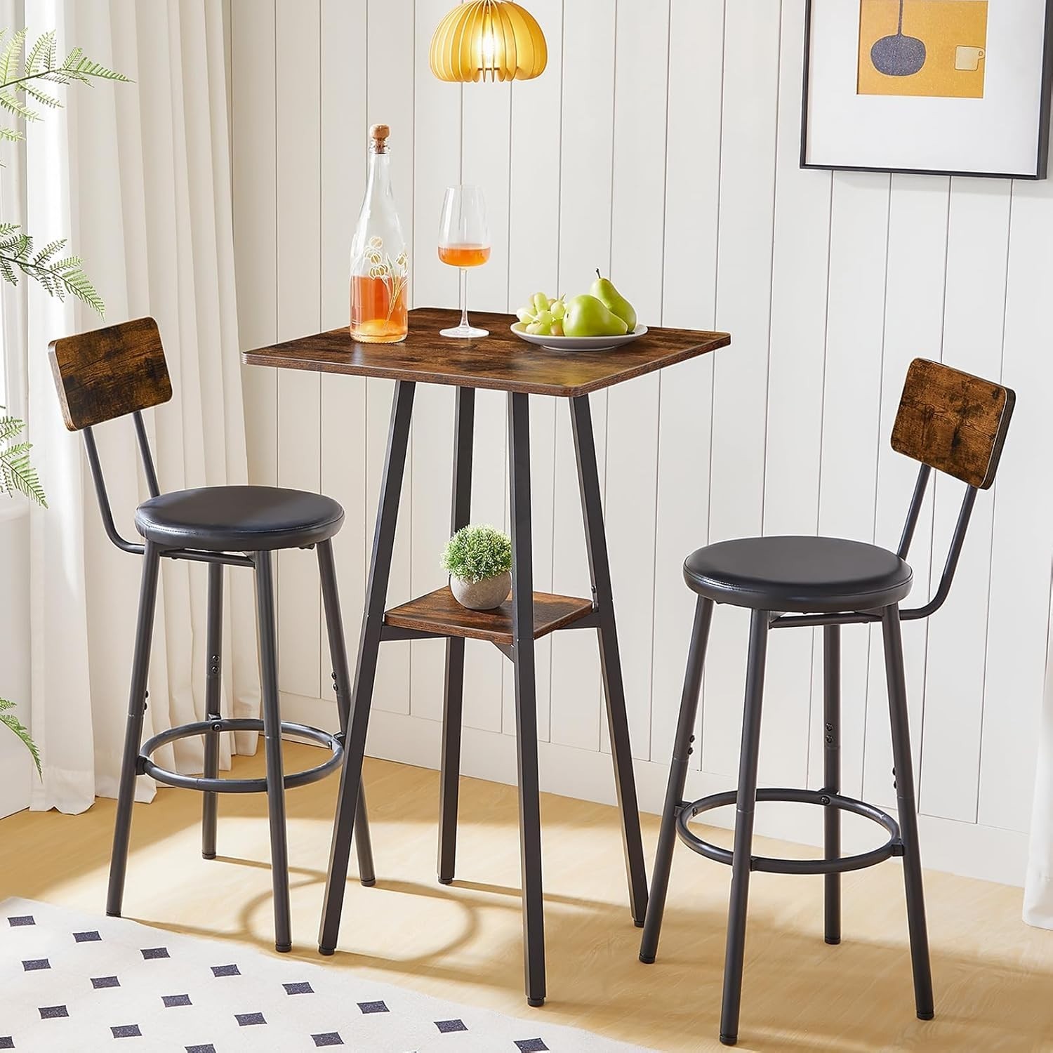 Rustic High Top Bar Table - 36.6” Counter Height with 2-Tier Storage Design