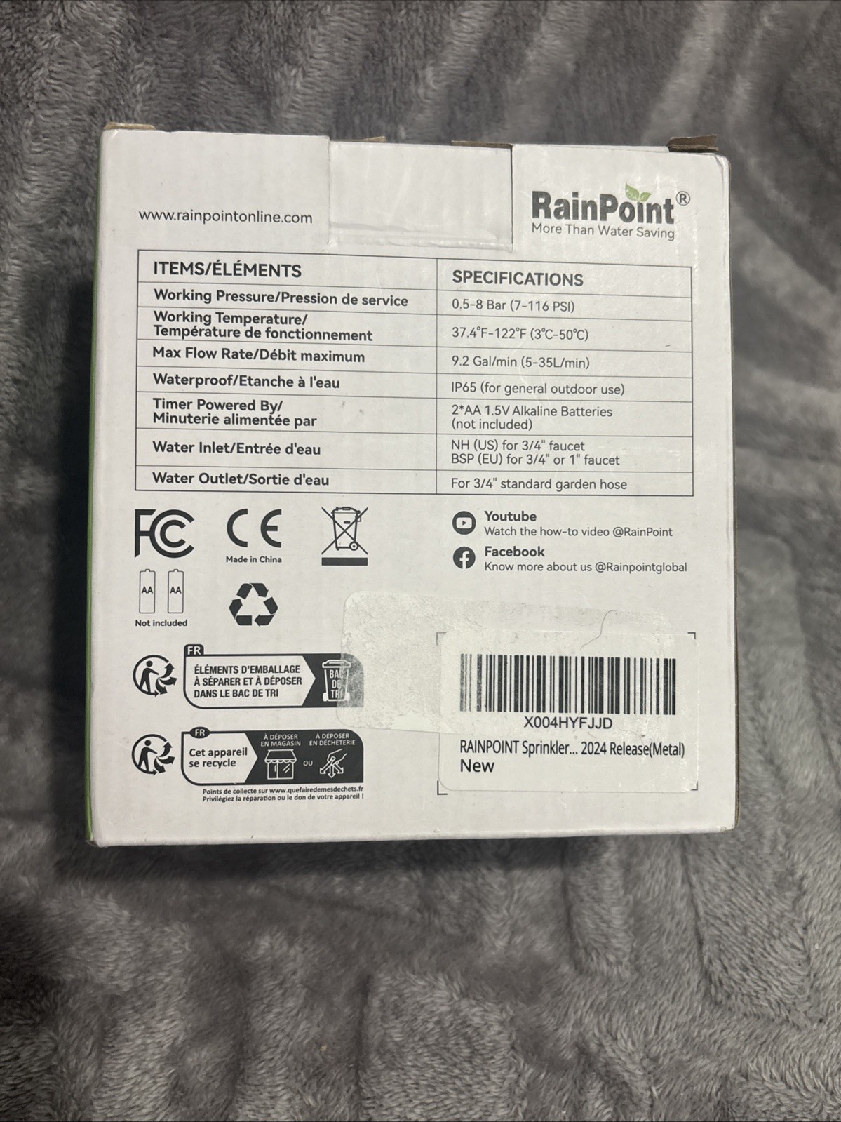 Rainpoint 1-Zone Water Timer ITV105 Water/Rustproof Rain Delay Watering - NEW