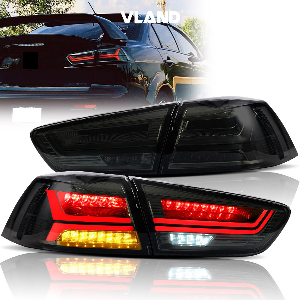 VLAND 2xSmoked LED Tail Lights For 2008-2017 Mitsubishi Lancer EVO Rear Lamps