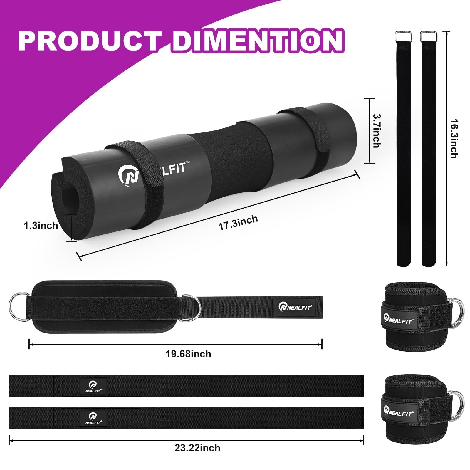 Barbell Pad Set with Lifting Straps & Ankle Straps - Squat Pad for Hip Thrust...