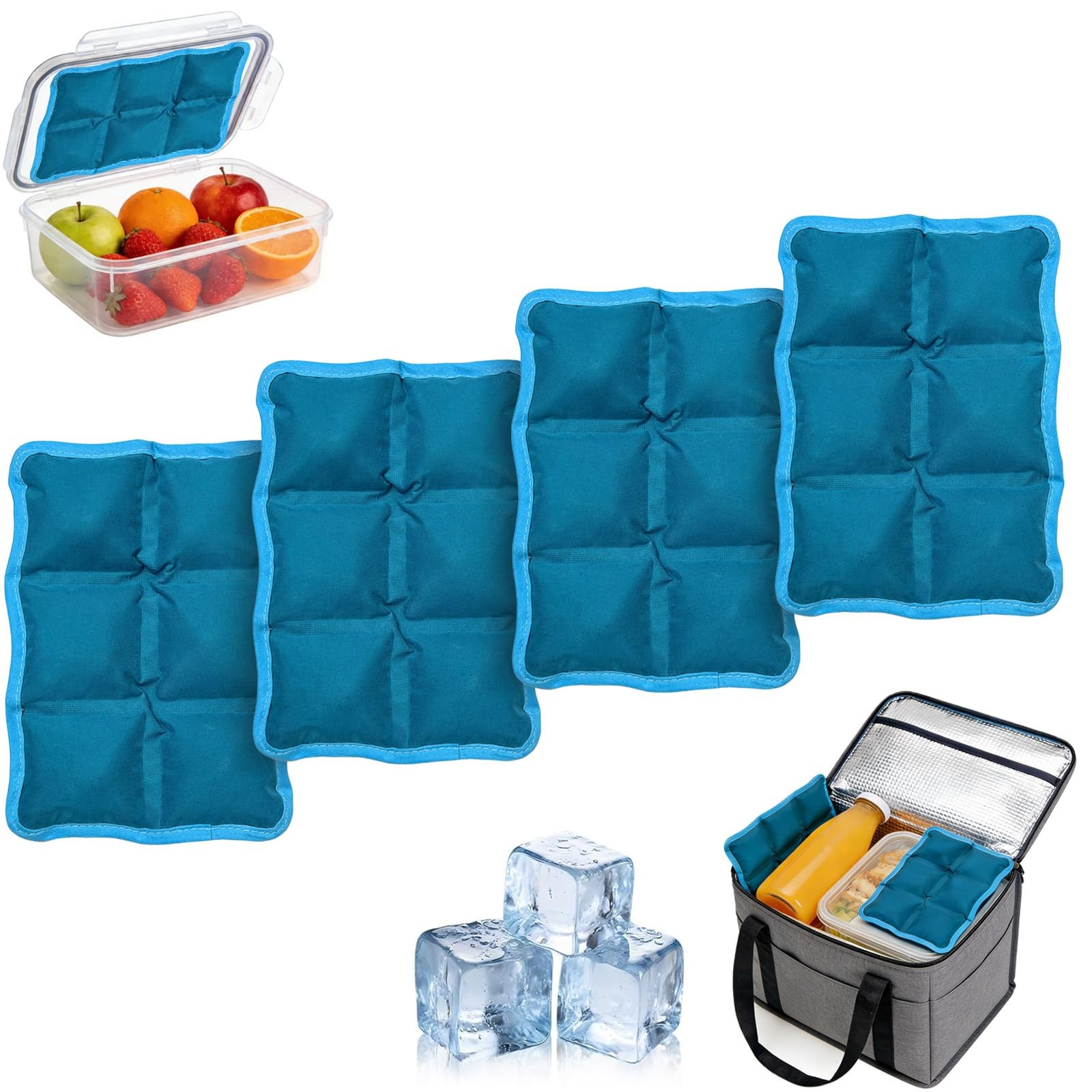 4pcs Reusable Ice Packs for Lunch Boxes & Coolers, (6”x4”x0.7”) Slim Freezer ...
