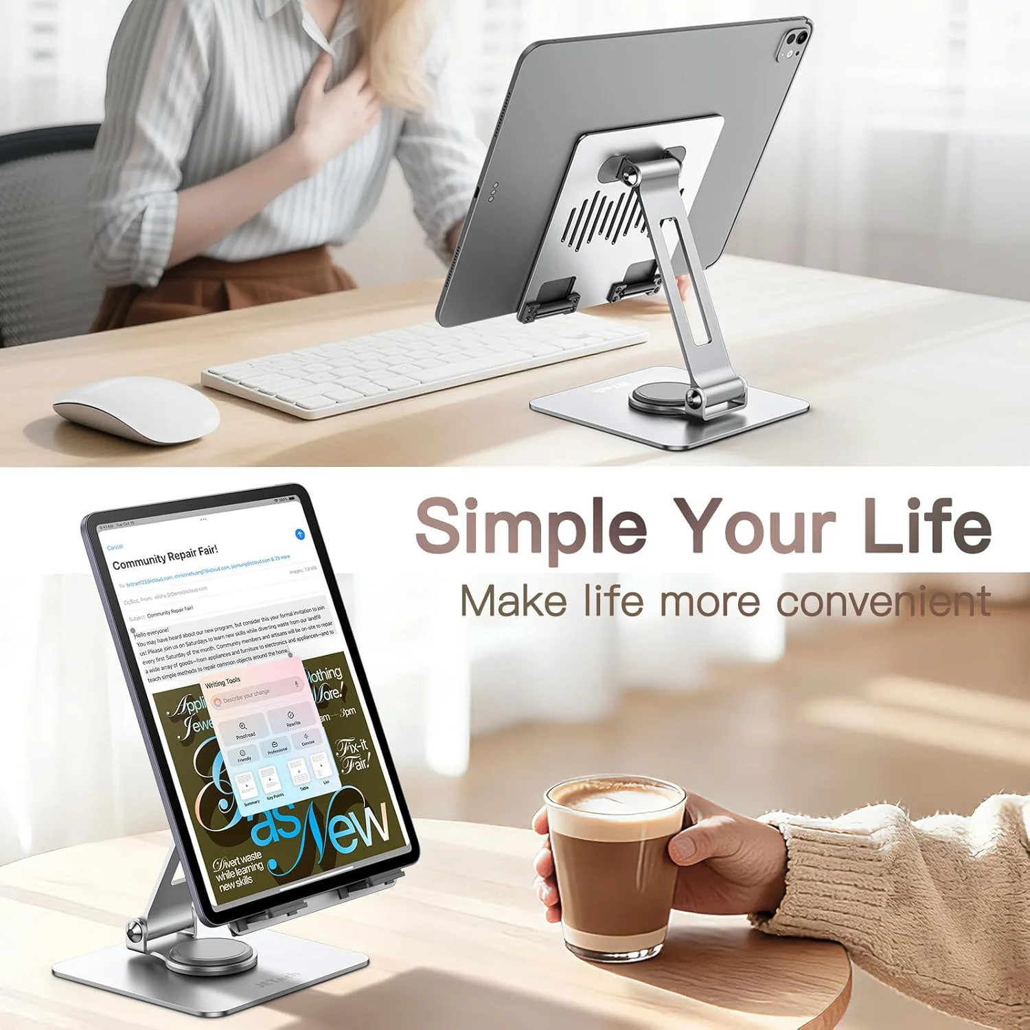 Tablet Stand, Adjustable Swivel Desktop Holder with 360 Degree Rotating B