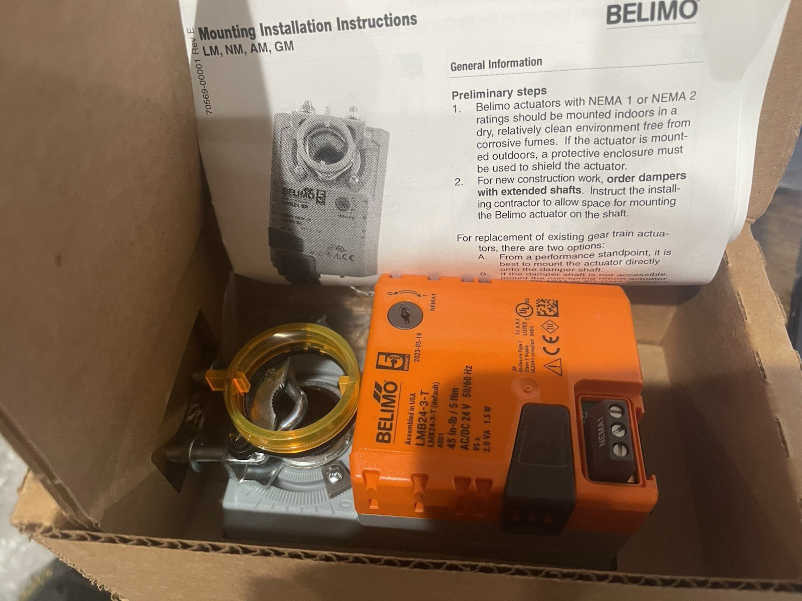 BELIMO LMB24-3-T Actuator, Damper, 45 in-lb, 24V AC/DC 40LV90