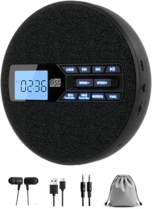 Portable CD Player with Bluetooth & FM Transmitter for Home & Car |