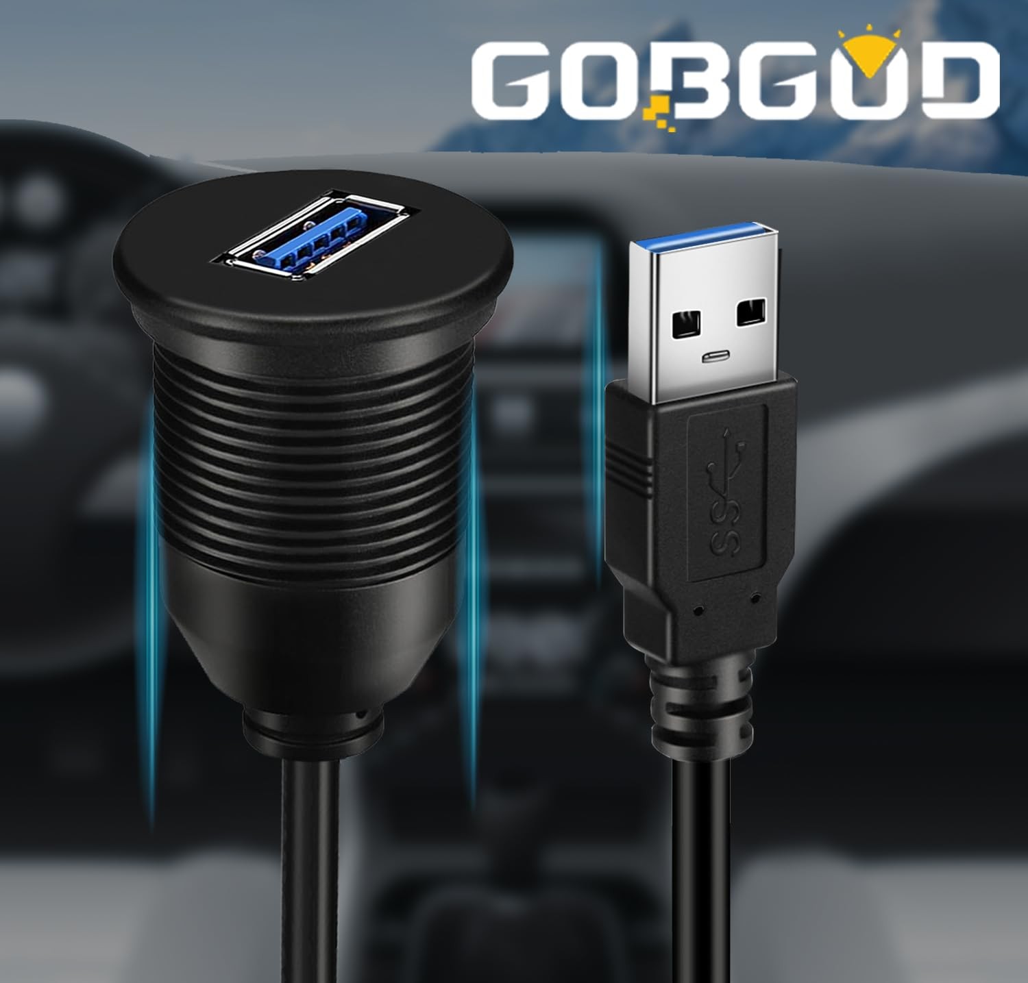 Single Port USB 3.0 Car Flush Mount Cable, USB Dash Mount Adapter Male to Fem...