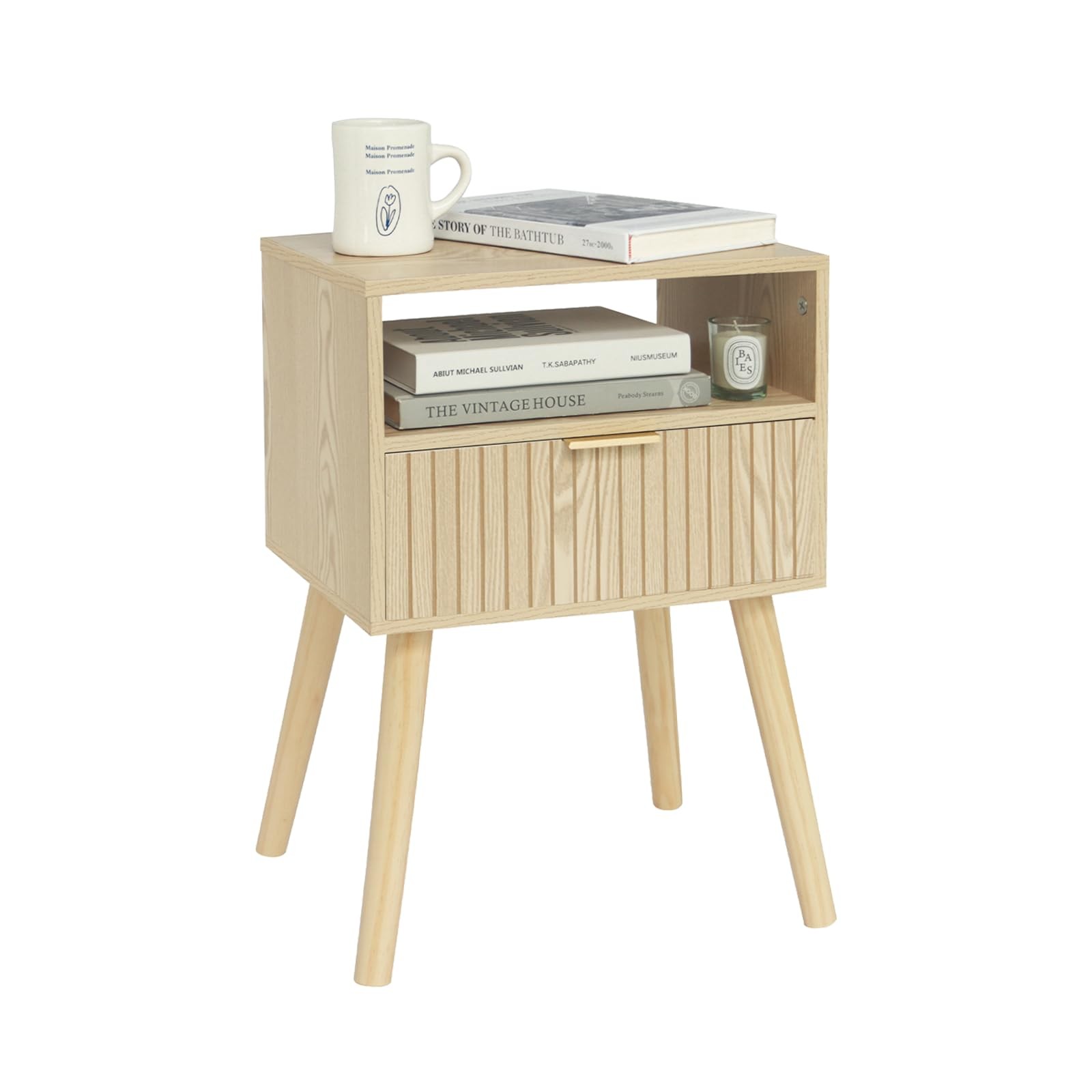 Small Nightstand Wood Bedside Table with Drawer, Modern End Table for Bedroom...