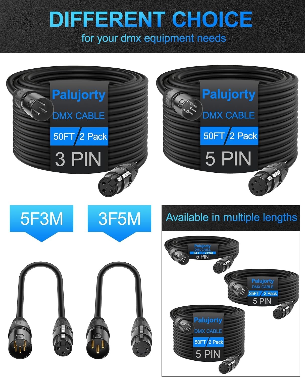 Coiled 25 FT 4 Pack DMX Cables - Superior Shielding for Pristine Signals