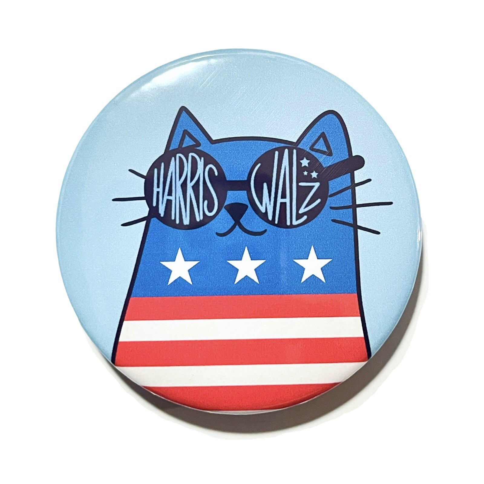 2.25” Harris Walz 2024 Cat Pinback Button RWB USA Kamala Campaign Election Vote