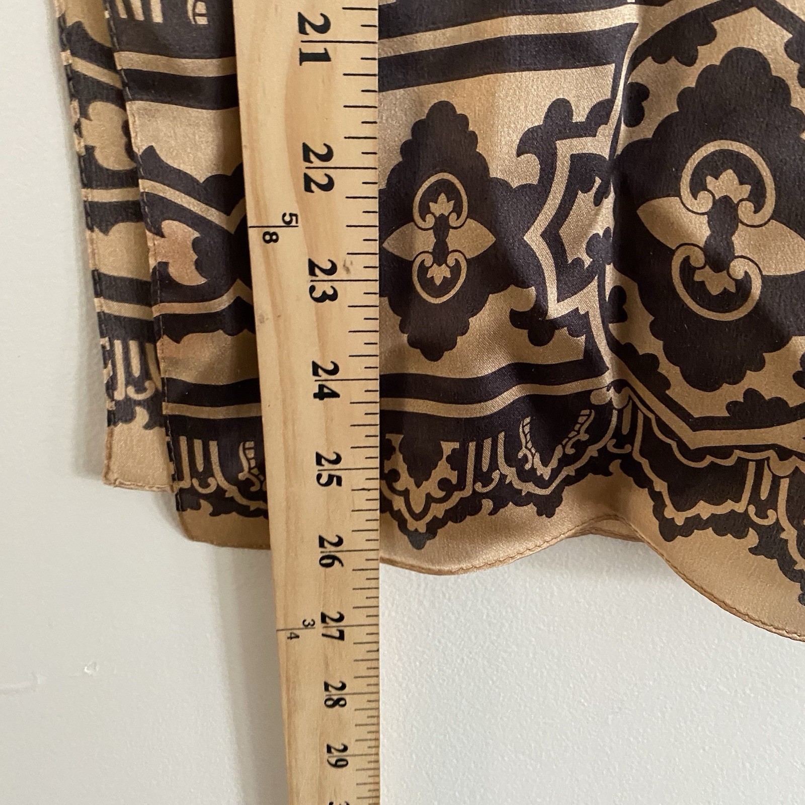 Echo Silk Scarf Gold Black Leaf Print Satin Feel Elegant Preppy