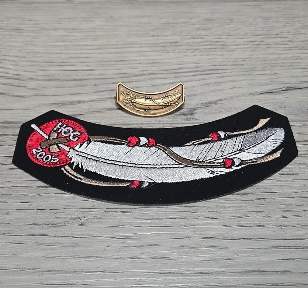2005 HOG Harley Owners Group Eagle Feather Rocker Vest Jacket Patch & Pin