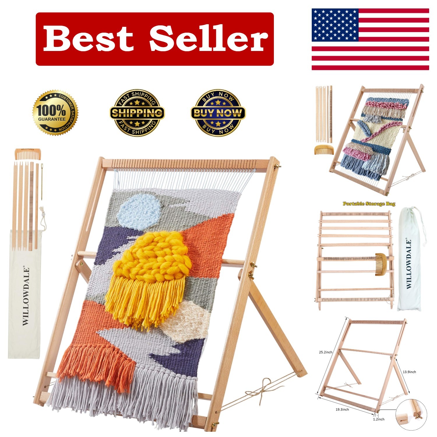 Durable 10-Piece Weaving Loom Set with Adjustable Stand for Creative Beginners