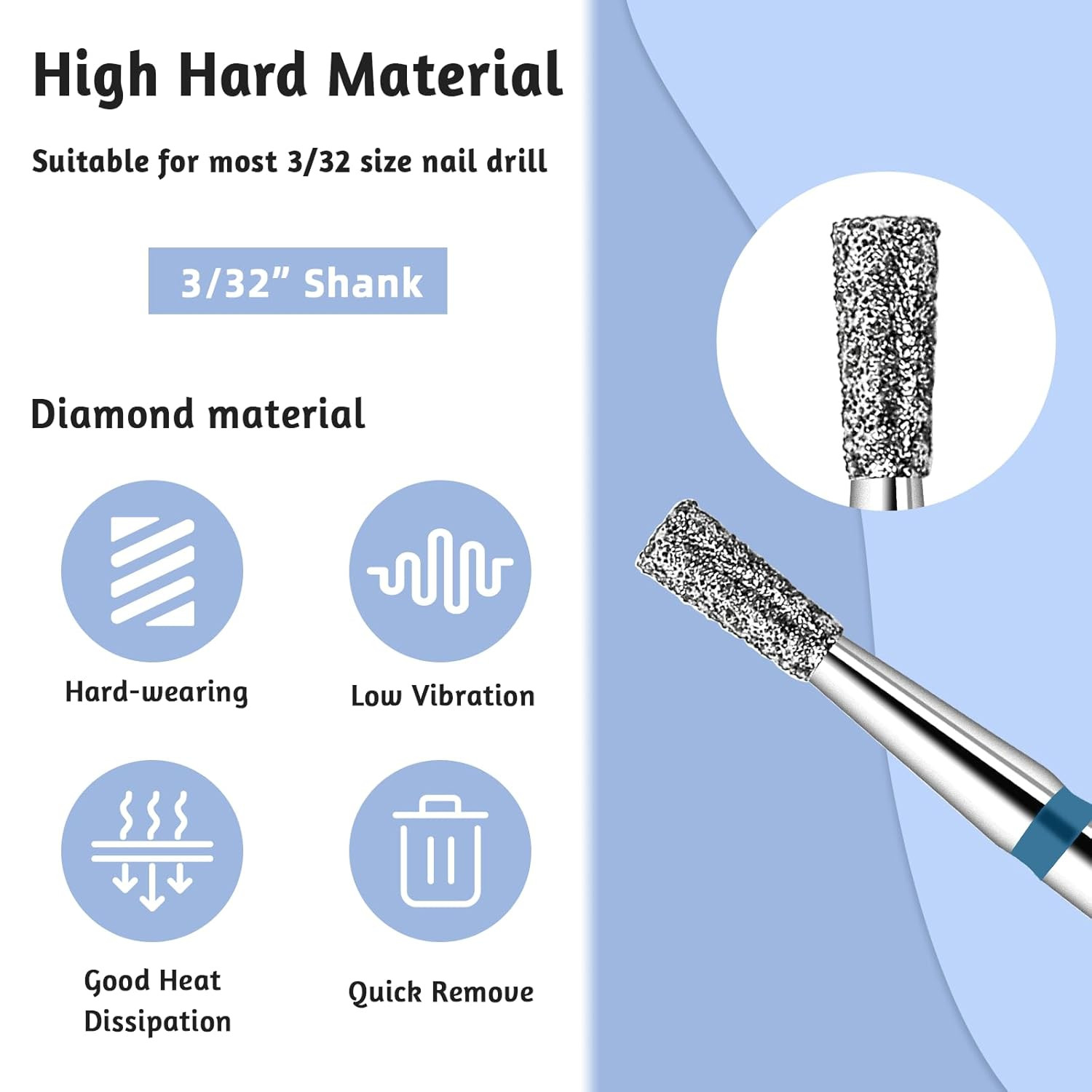 2Pcs Nail Drill Bits Diamond Cuticle Removal Bit for Acrylic Nails Manicure Nail