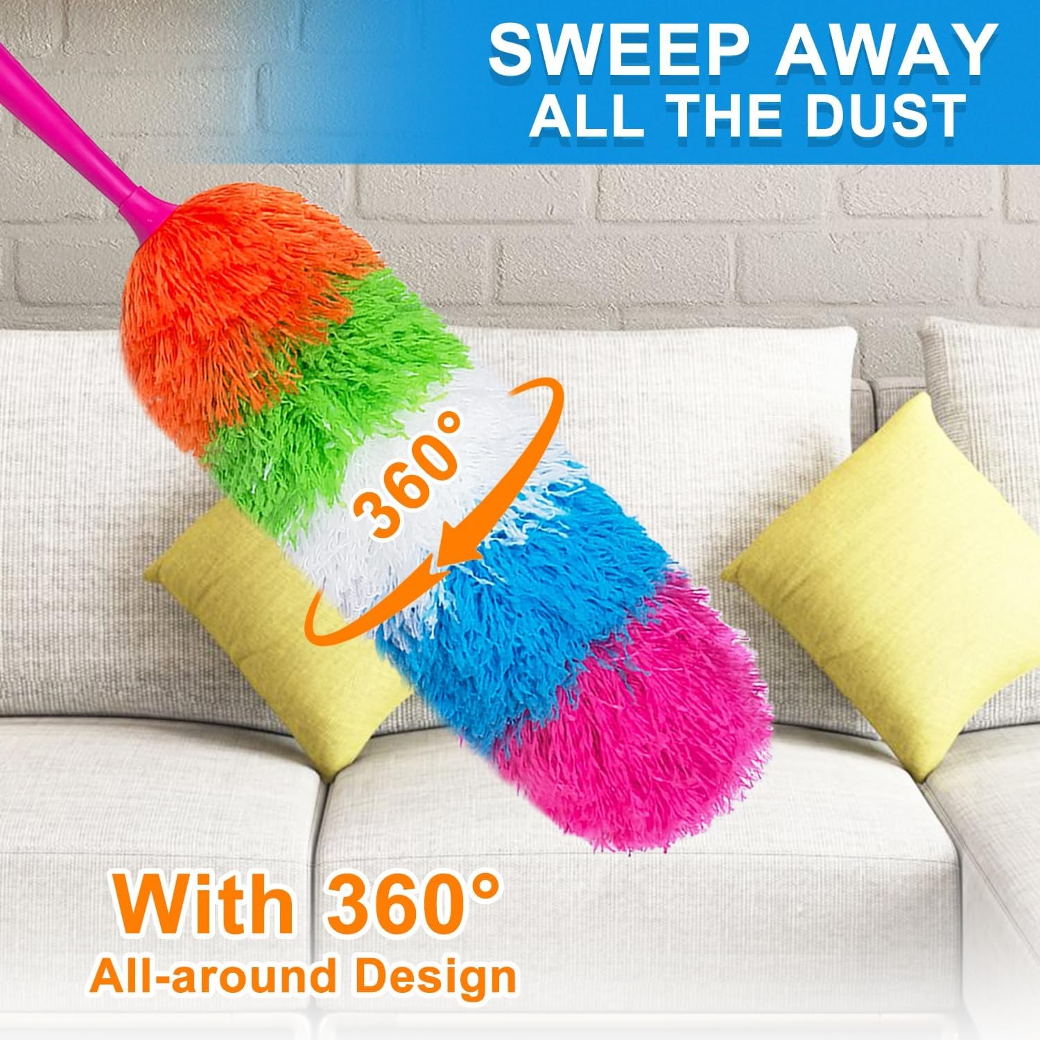 2 Pack 22-Inch Rainbow Reusable Microfiber Dusters,Bendable and Washable Feather
