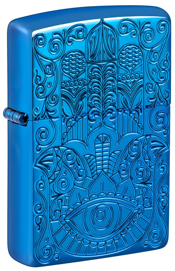 Zippo 46752, Deep Carved Armor Lighter, Hamsa Design, High Polish Blue, NEW