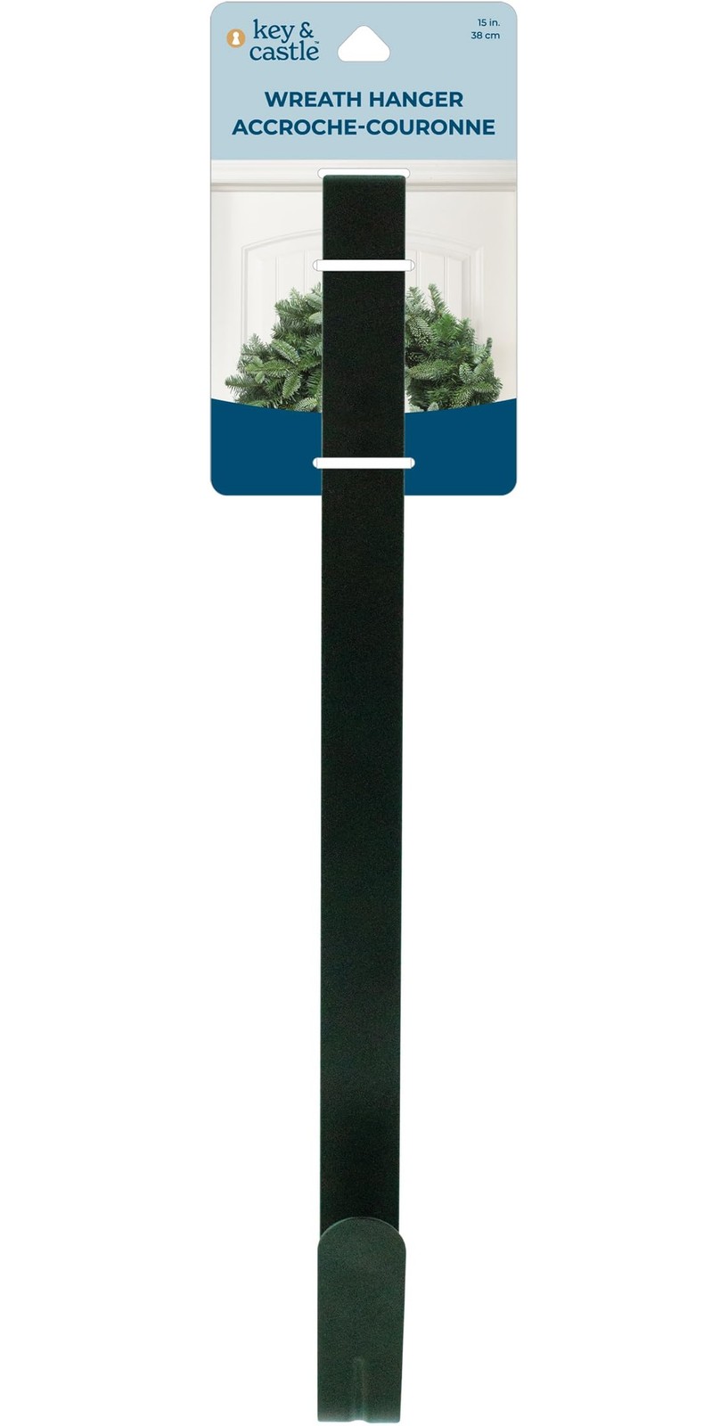Jacent Key & Castle Wreath Hanger 15", Black Metal Indoor Outdoor Door Decora...