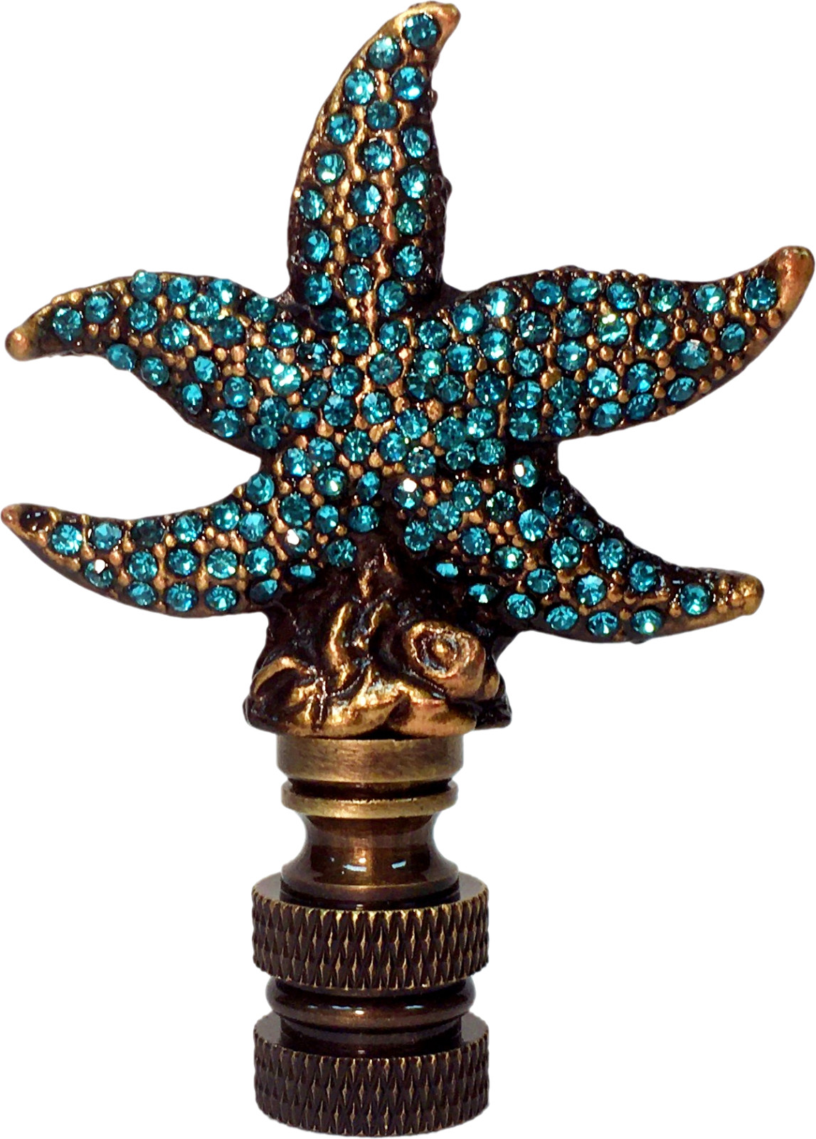 Lamp Finial-STARFISH-Aged Brass Finish w/Rhinestones-Detailed Metal Casting-FS