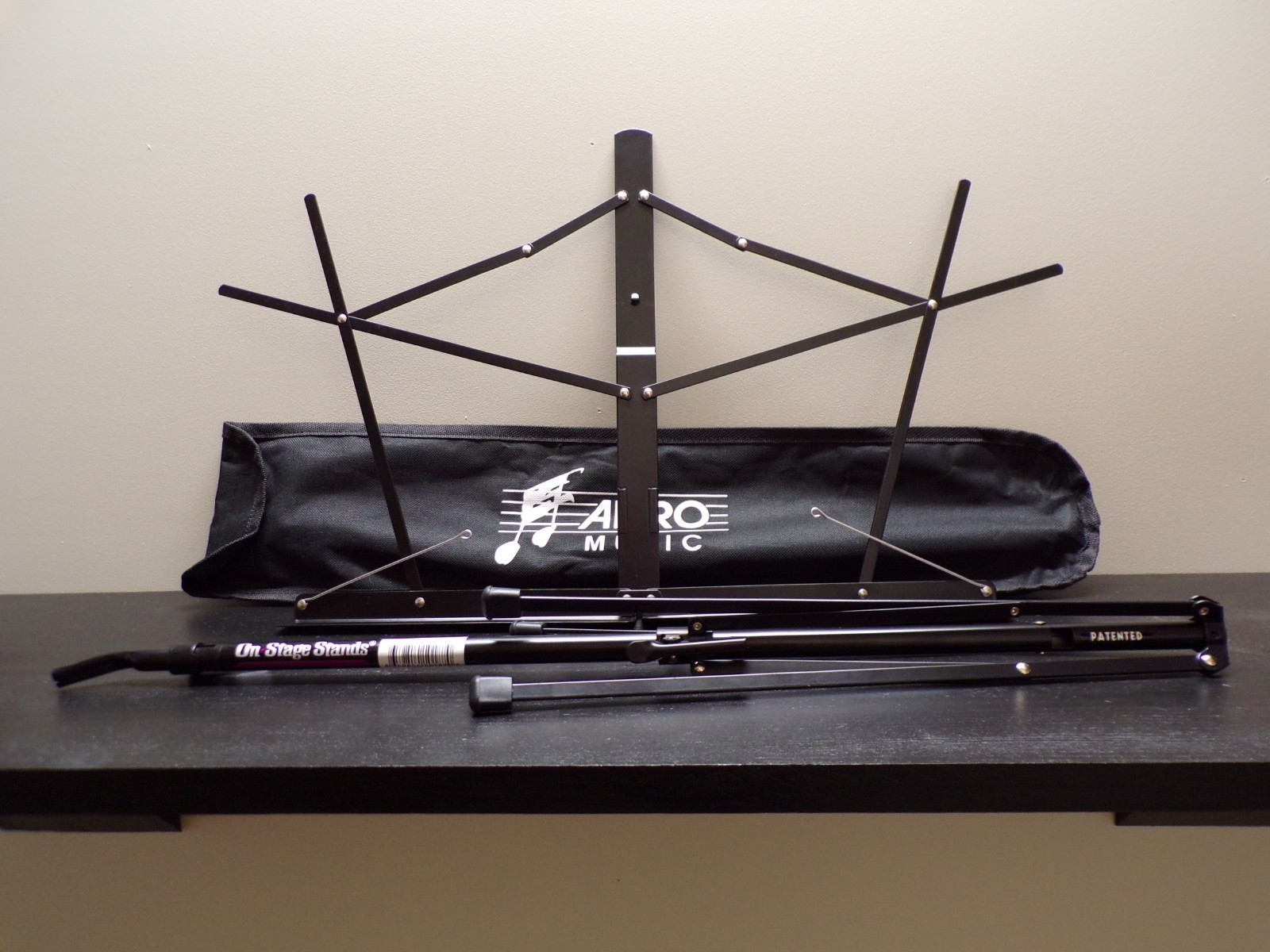 Lot of 2 On-Stage Classic Sheet Music Stands With AMRO Music Carrying Bags