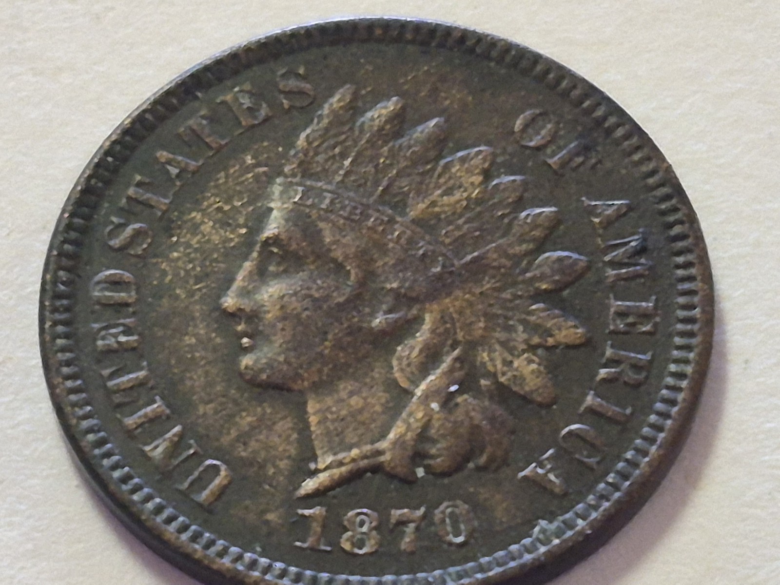 1870 Indian Head Cent Penny. Key Date Indian. Very Nice Strike, Even Wear