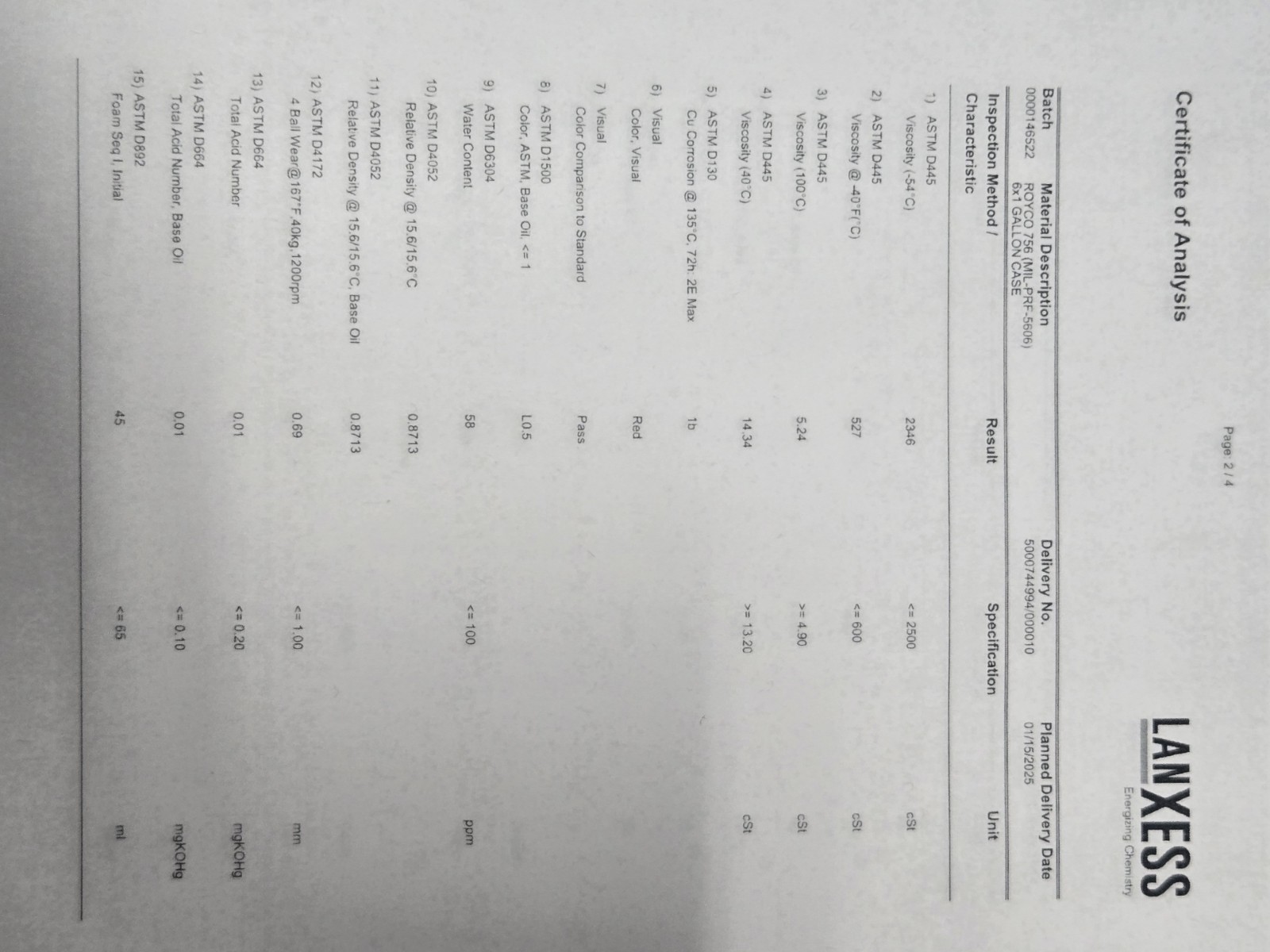Royco 756 1 Gal With Certs And Test Report