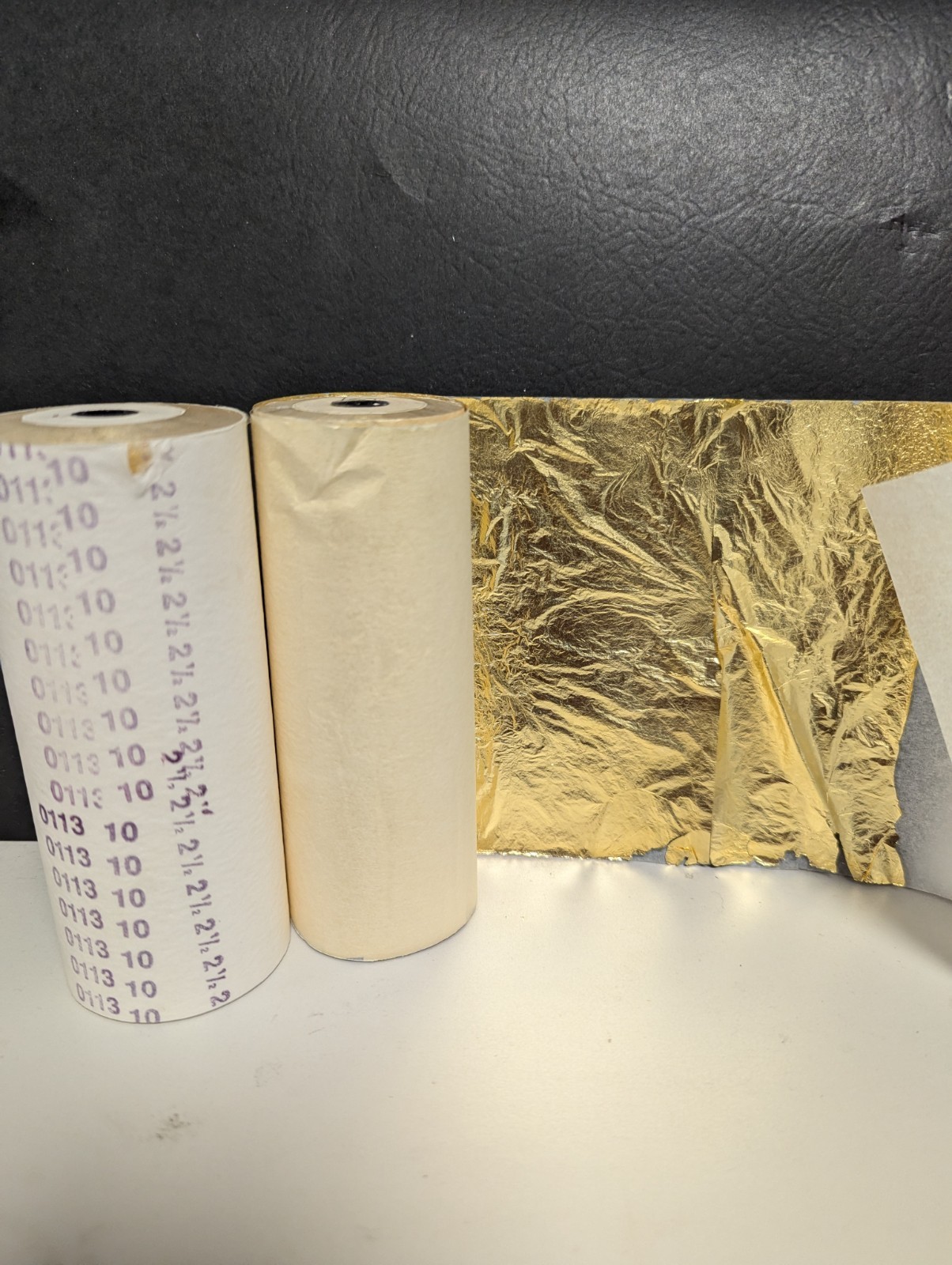 2 rolls imitation gold leaf 5" inch by 20.5 meters You will receive 2 new rolls