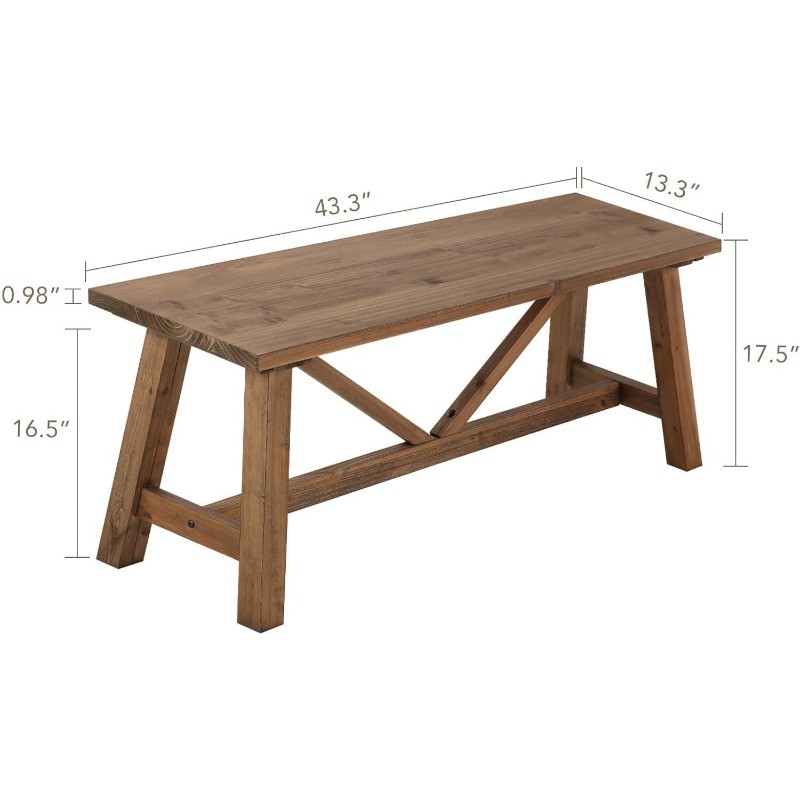 43" Farmhouse Wood Bench, Narrow Bench, Long Bench Seat for Entryway