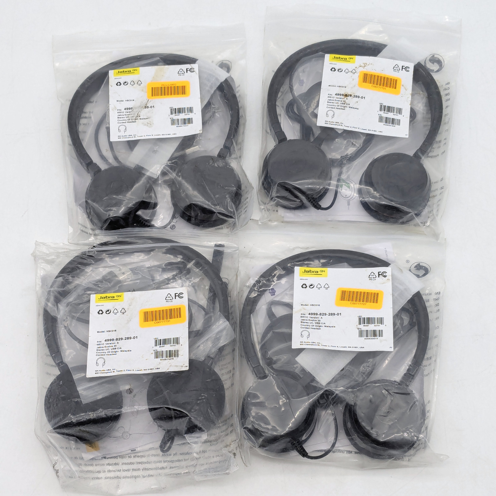 Jabra GN Evolve 20 (4999-829-289-01) USB Corded Headset in Black | Lot of 4
