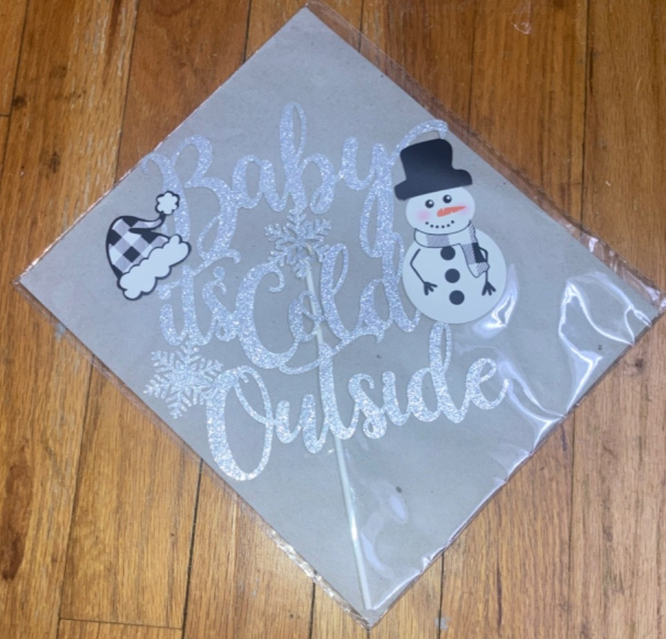 Christmas Snowman Baby It's Cold Outside Glittery Cake Topper New