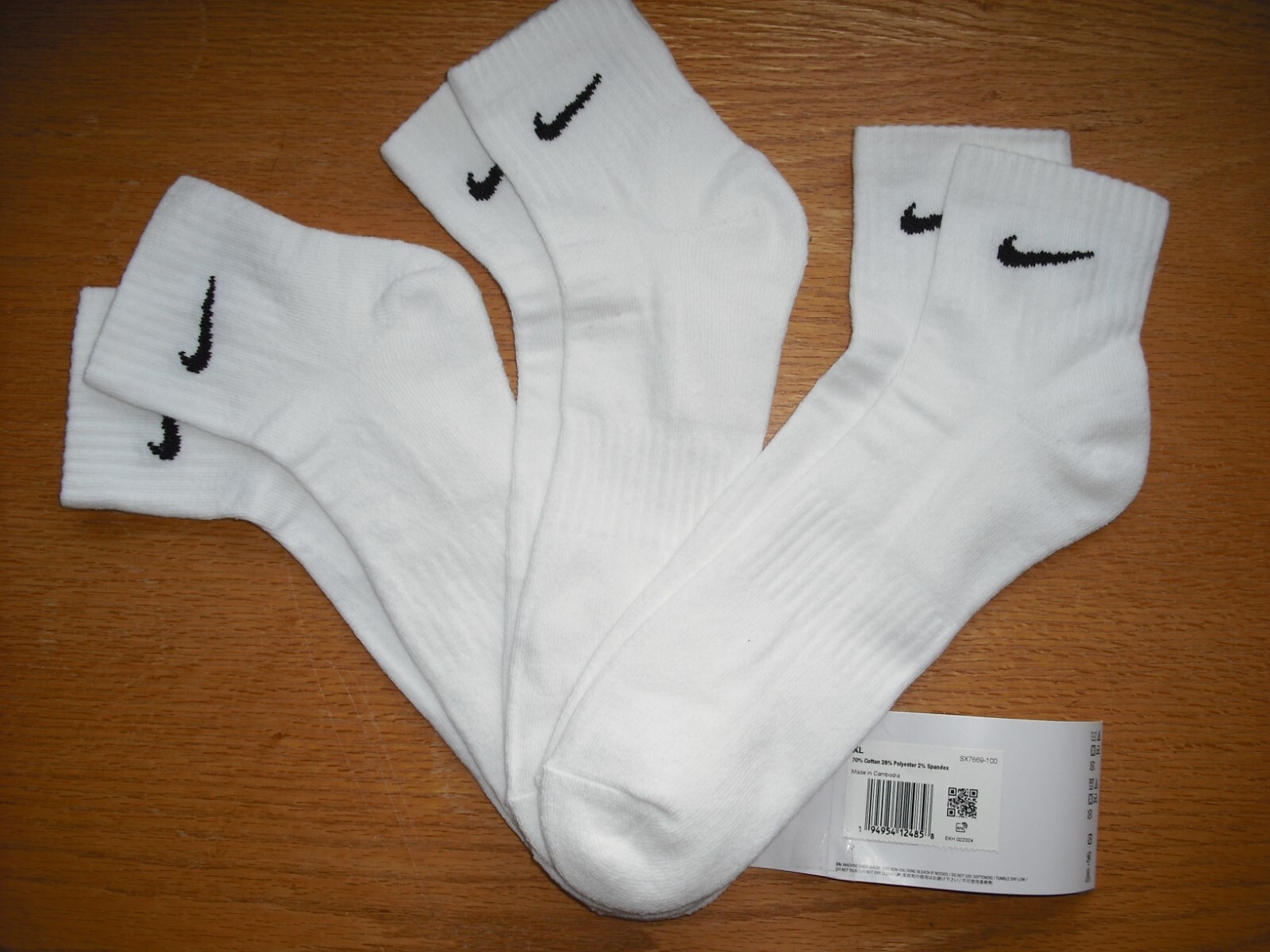 Mens NWT NIKE Ankle Socks EXTRA BIG & TALL 3prs Everyday White Sz:XL-XXL (14-16)