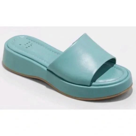 NEW! Carlita Wedge Platform Slide Sandals - A New Day, Blue