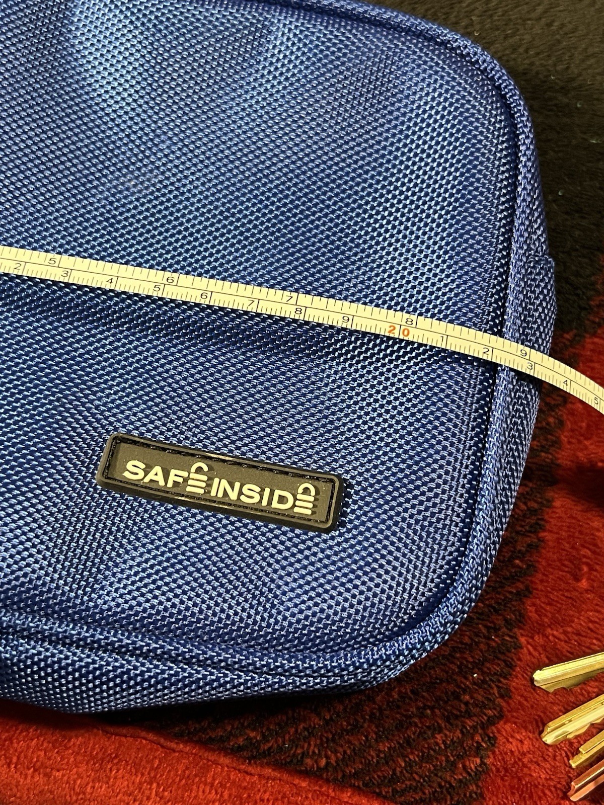 Never used/set, Safe Inside Locking Privacy Pouch Combination Lock w/Tether Blue