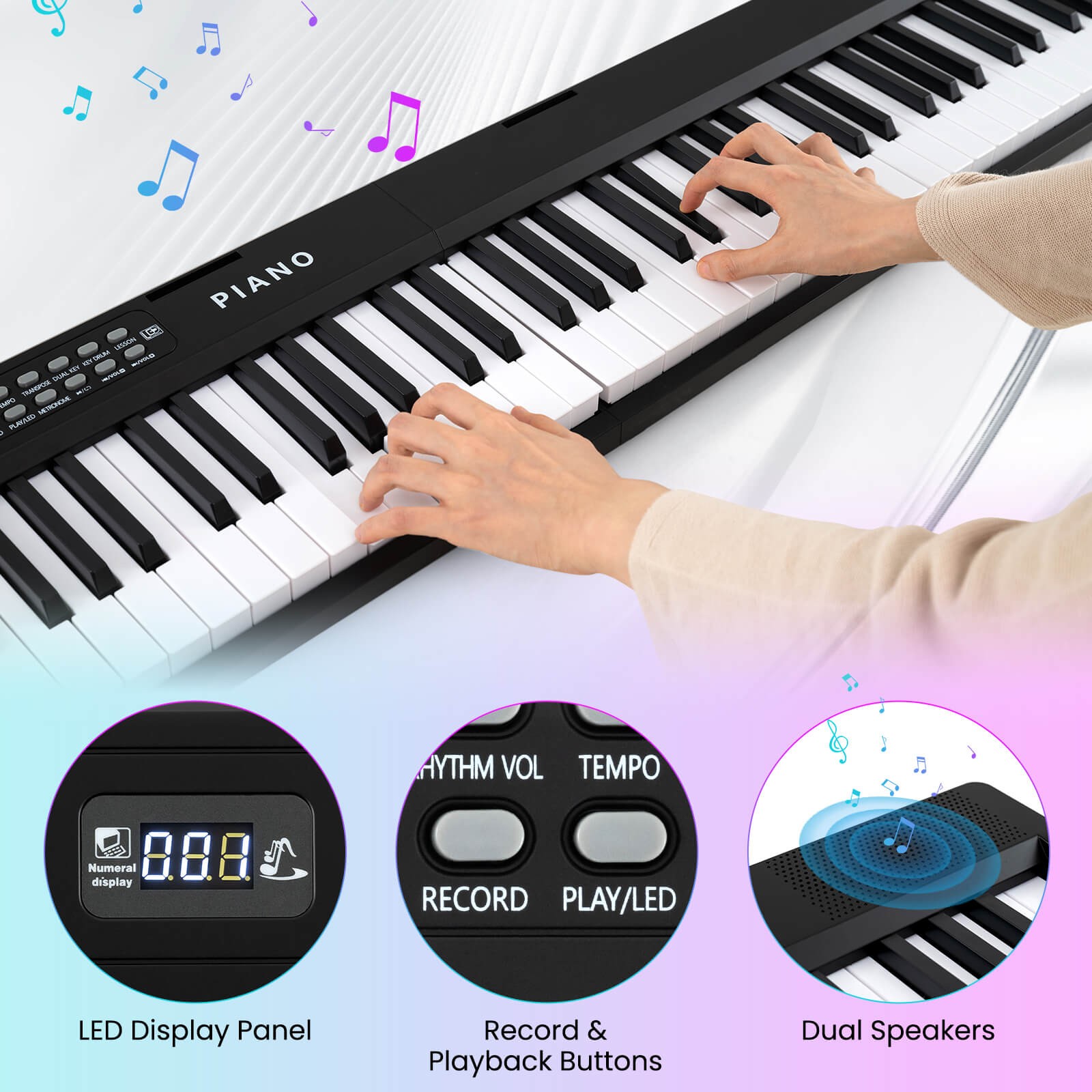 88-Key Piano Keyboard Foldable Full Size Semi Weighted Electronic Keyboard