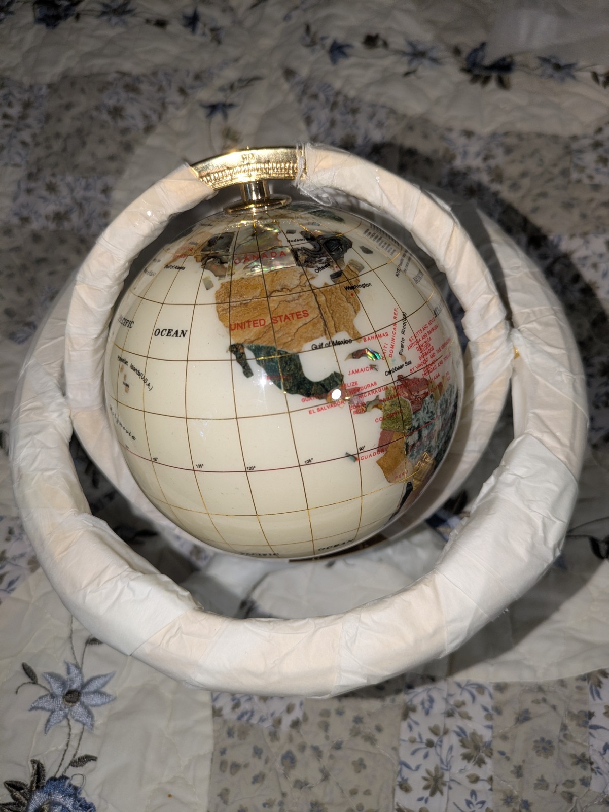 2007 Alexander Kalifano Gemstone Tabletop Globe Rotating Gold Base 14" Diameter