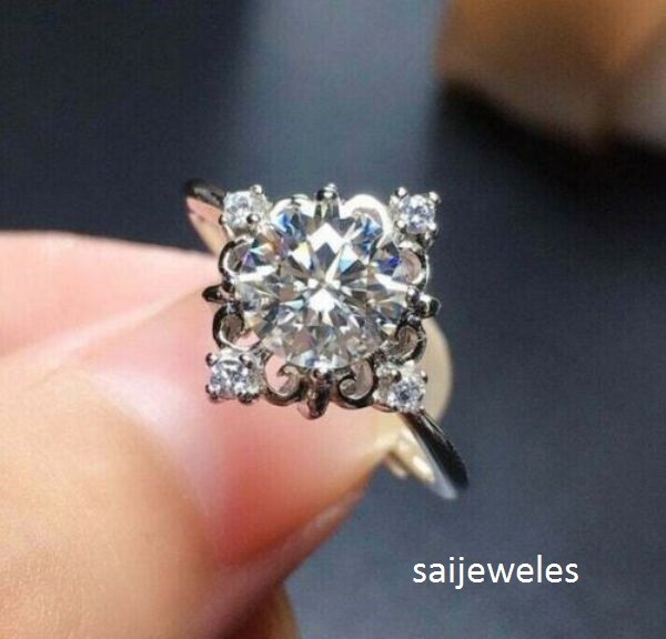 Lab-Created Flower Engagement Ring 2.28CT Round Cut Diamond 14K White Gold Over