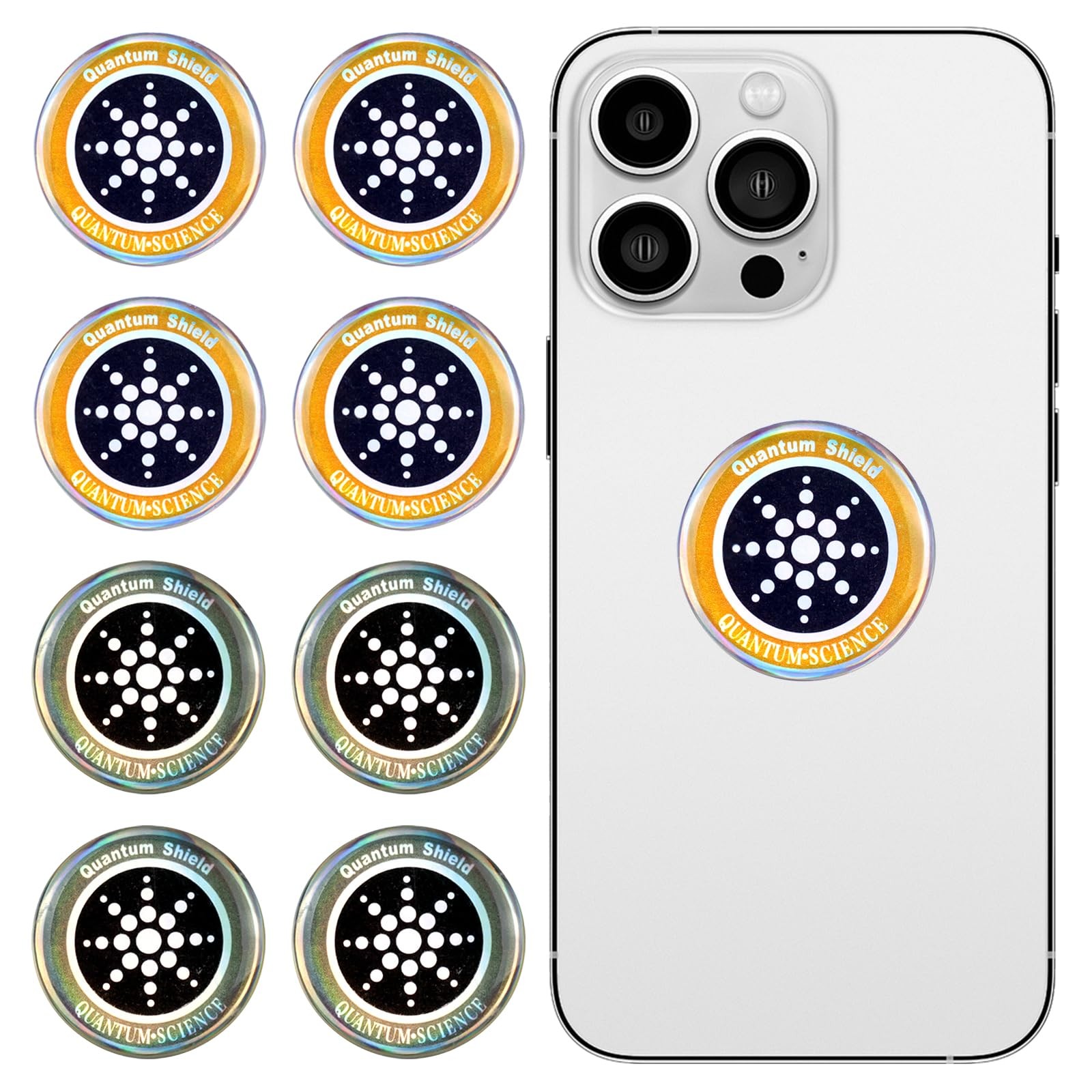 Protection Neutralizer Stickers 8-Pack Gold + Silver for Phones Tablets Laptops