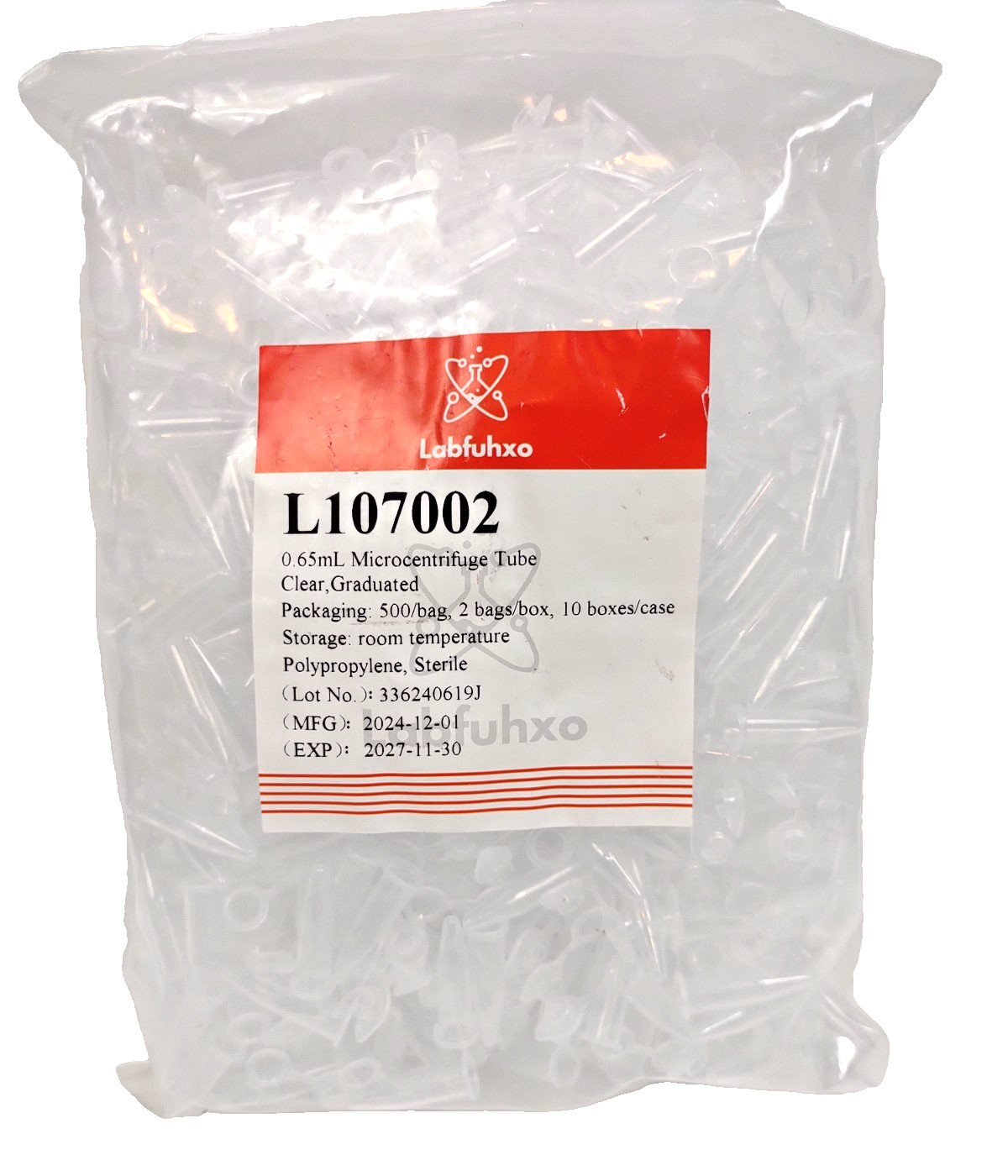 Labfuhxo 0.65mL Microcentrifuge Tubes w Safe-Lock Cap Pack of 500 Ct Sealed