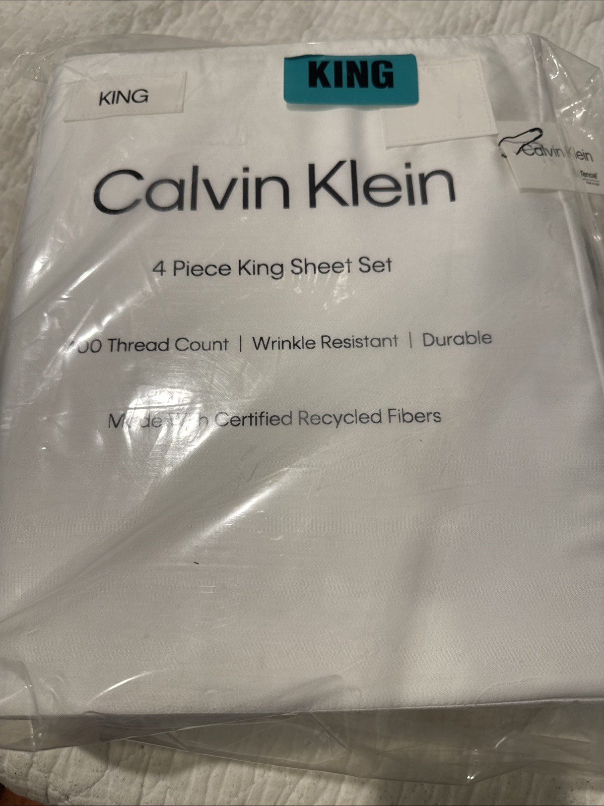 Calvin Klein 400 TC White King Sheet Set Tencel Lyocell Fibers - 4 Piece Bedroom