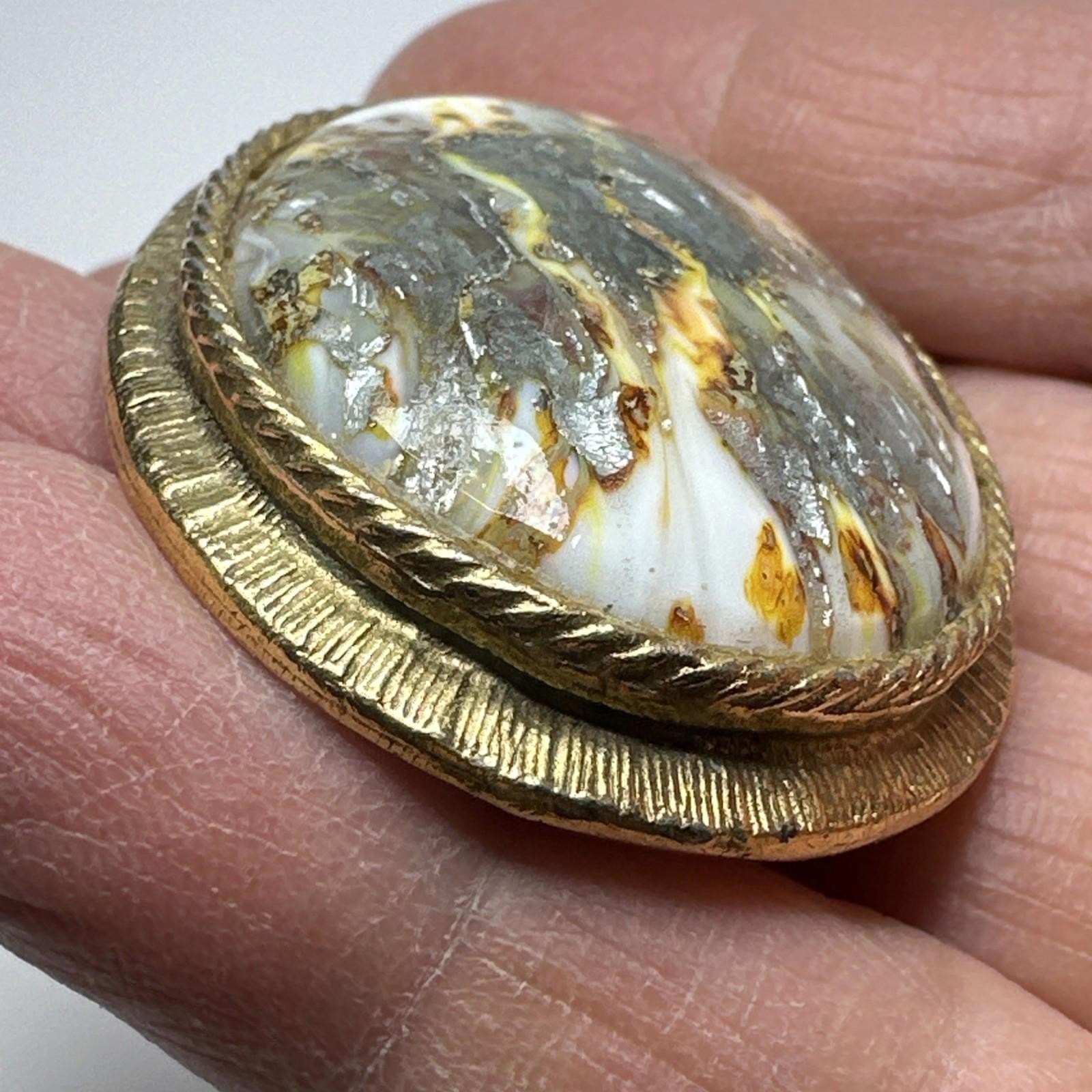 Vintage Original by Robert Brooch Pendant Mottled Stone Goldtone Setting Pretty
