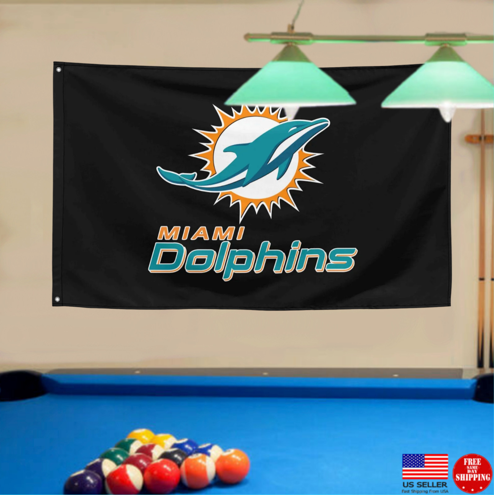Miami Dolphins Football Fans 3x5 Black Flag Gift Banner Man Cave Flags Banners