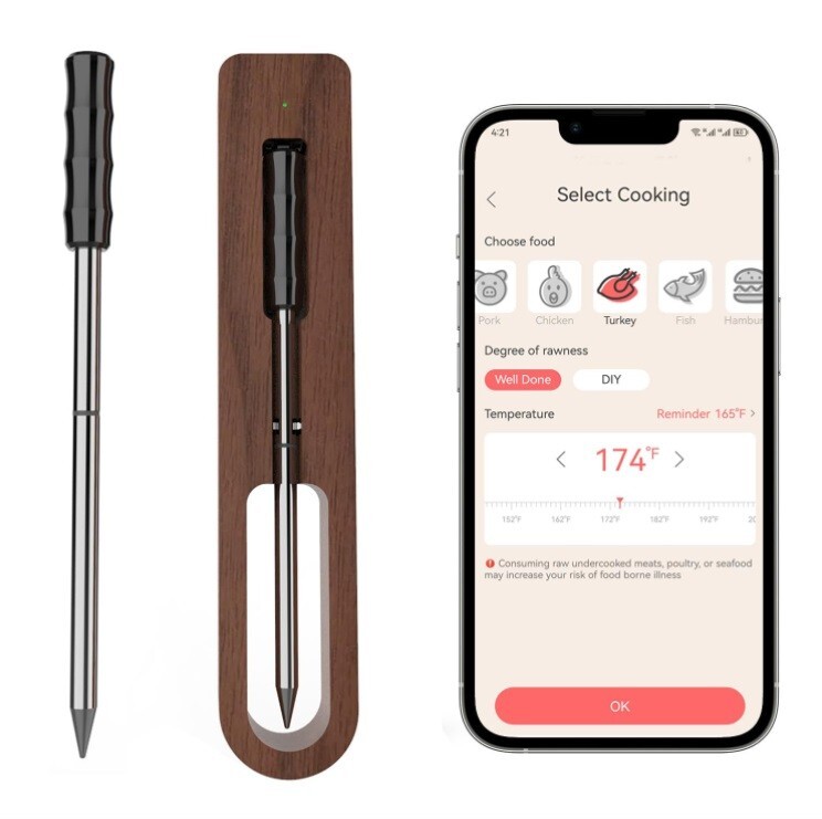 Wireless Meat Thermometer,165ft Bluetooth Meat Thermometers for Grilling and Smo