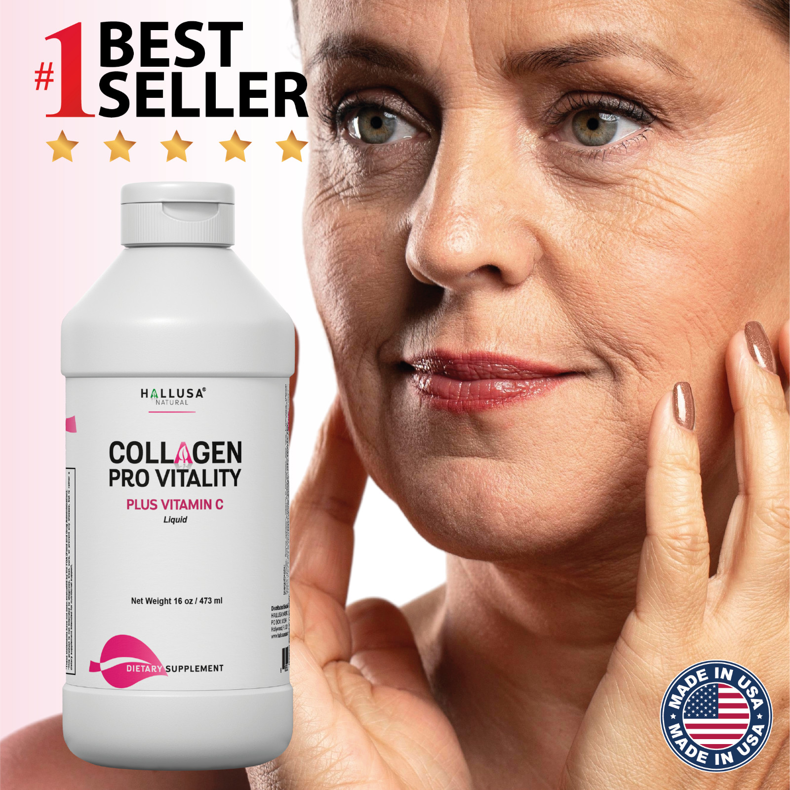 Hydrolyzed Collagen Liquid for Women + Vitamin C, 16 OZ - Skin, Hair & Nails