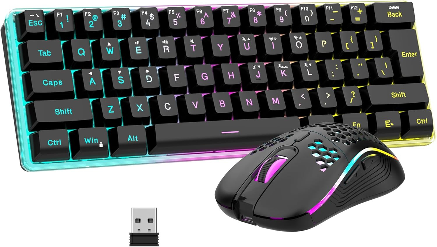 60% Wireless Gaming Keyboard and Mouse Combo, 2500Mah Rechargeable Battery, Ultr