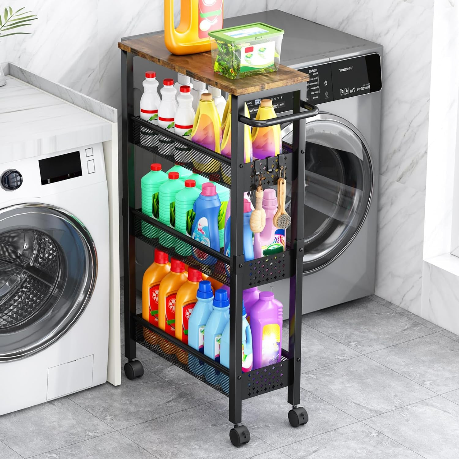 Vivihomety Utility Slim Storage Cart with Wheels, 4 Tier Small Rolling Cart with