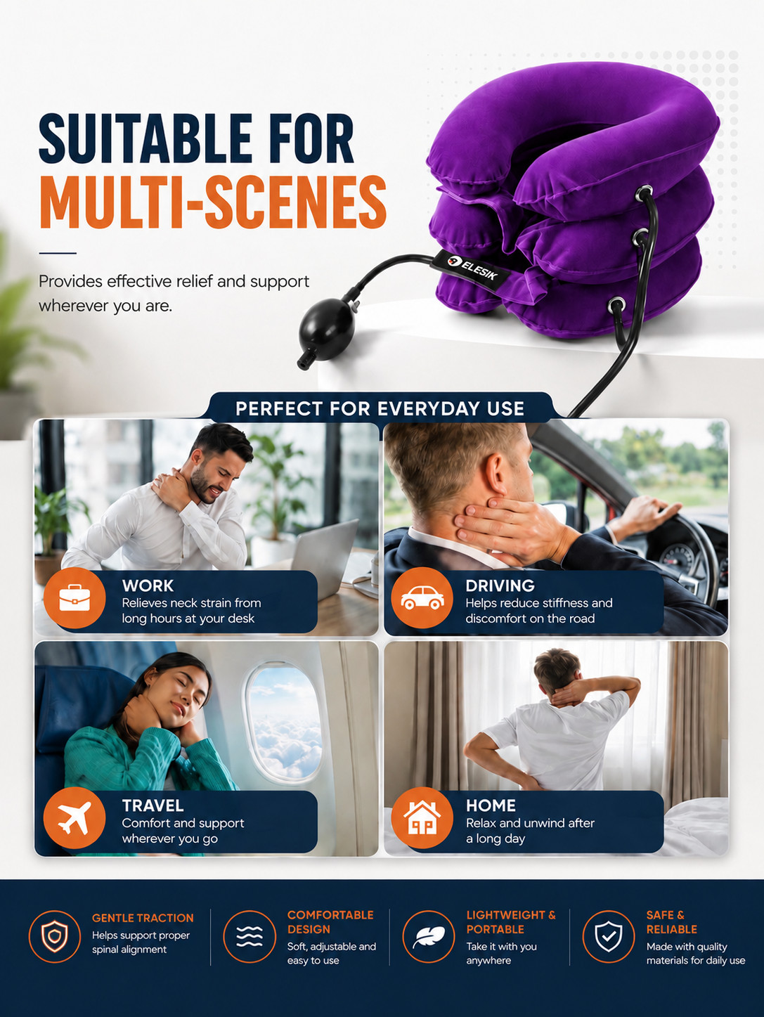 Neck Stretcher & Cervical Traction Device (Purple)