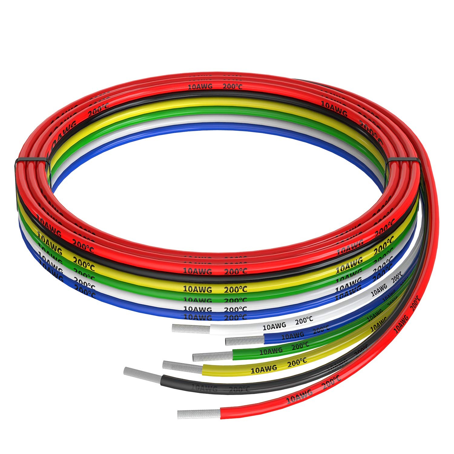 10awg Silicone Electrical Wire 6 Colors each 5FT, Yellow,Blue,Green,White