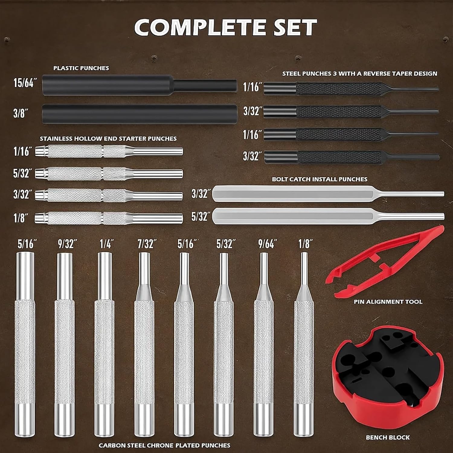 23-Piece Punch Set and Hammer with Bench Block