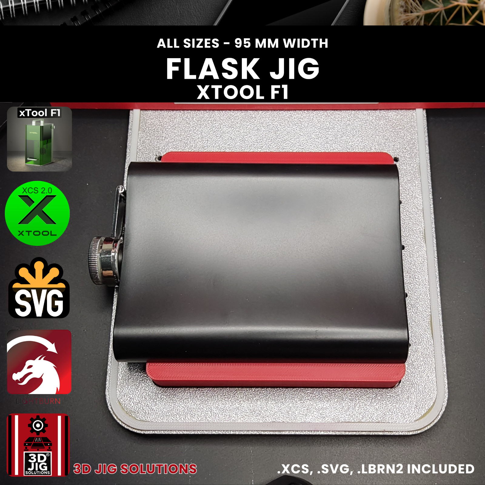 xTool F1 Flask Laser Engraving Jig | 6-12 oz | 95mm Width | Both Sides