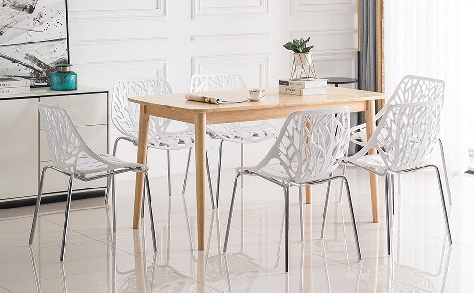 Modern Dining Chairs Set Plastic Saping Birch Chairs Stackable Chairs Set for