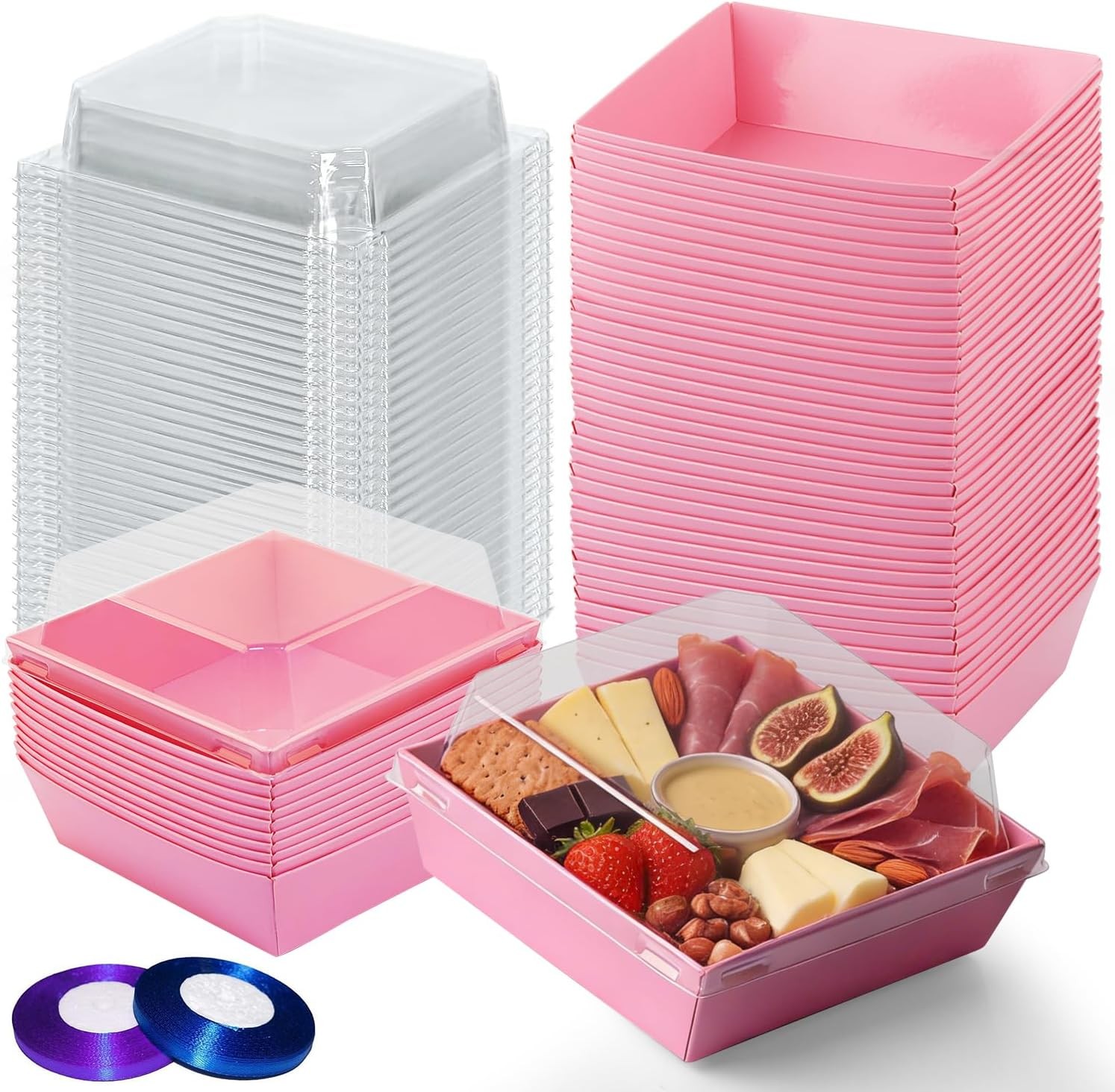 50-Pack Disposable Charcuterie Boxes with Clear Lids - 4 Inch To Go Paper Mini